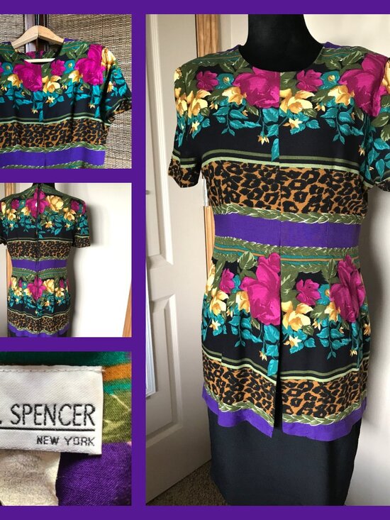 KC Spencer New York Knee-Length Dress: Vintage 70s Floral Leopard Print, Size 10 - Picture 11 of 11